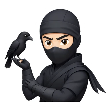clash-of-clans-aesthetic_-cinematic-mysterious-male-ninja-portrait-emoji, rendered in a flat, vector-style with minimal shading and bold, simplified shapes, with a head slightly turned revealing intense, focused eyes. the ninja has his arm out and perched on top of his forarm is  a black crow sticker