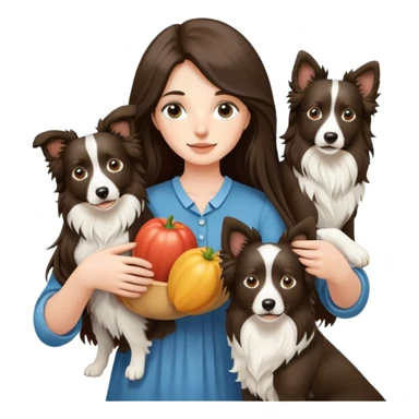 A long-haired girl holding two Border Collies sticker