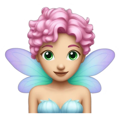 a fairy with green wings, pink hair and blue eyes sticker