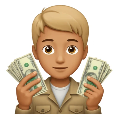 a boy holding money sticker