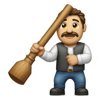 Hombre rubio subastando con un martillo de madera en la mano sticker