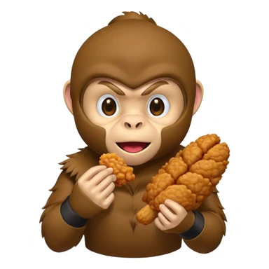 Ninja monkey sitting  eating fried chicken 4 piece  sticker