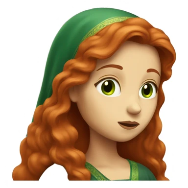 long-haired redhead woman with green eyes praying sticker