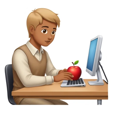 A working person working diligently in front of an Apple computer. sticker