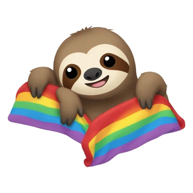 Sloth hanging from a rainbow blanket sticker