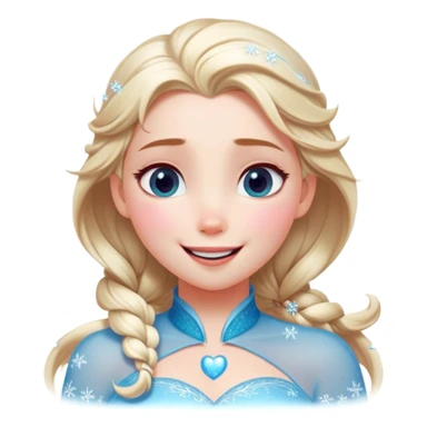 Cinematic Adorable Elsa Portrait Emoji, Giggling as tiny snowflakes swirl around her, cheeks flushed pink from the cold, eyes twinkling with warmth, a heart-melting mix of beauty and playfulness! sticker
