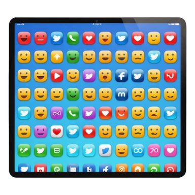 Emoji style simplified iMac screen displaying app icons in grid sticker