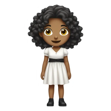 Tan girl with black long curly hair and white tied dress full body sticker