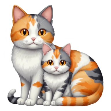 full body colourful light patched calico + white tabby cat cuddling a big grey and white cat  sticker