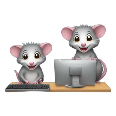 Two opossums working and smiling with computers sticker