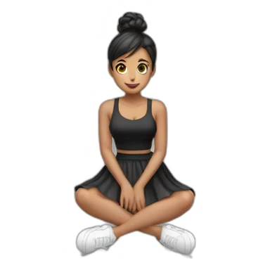 full body Front view emogirl sits on the floor black skirt sticker