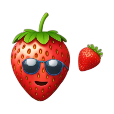 strawberry with a laptop and a cagoule sticker