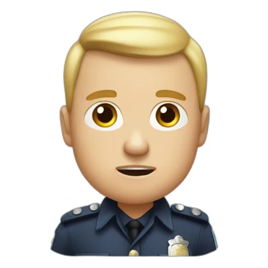 Angry policeman in uniform without a hat and a buzz cut sticker