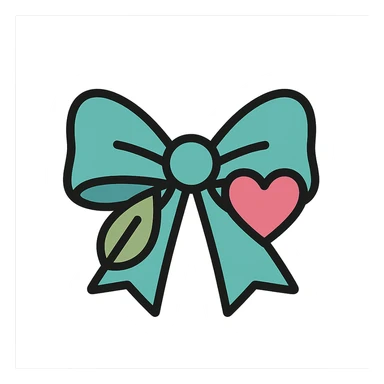 clean vector style ribbon bow with selfcare elements like a heart or leaf, calming tones sticker