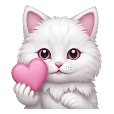 white cat hands holding a pink heart sticker