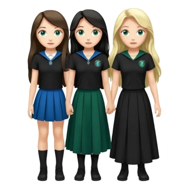a pretty ravenclaw girl with long dark brown hair and blue eyes standing with a hot Slytherin girl with long blonde hair, blue eyes and big boobs  sticker
