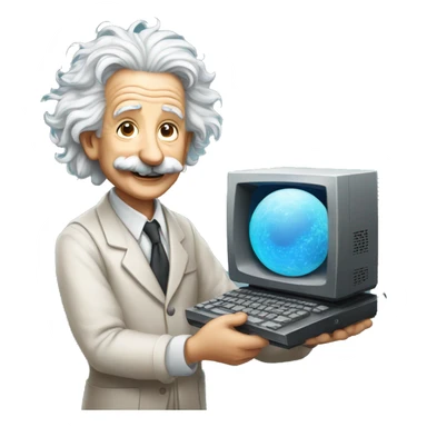 happy albert einstein holding computer in one hand sticker