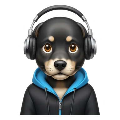 stylish black dog wearing headohones sticker