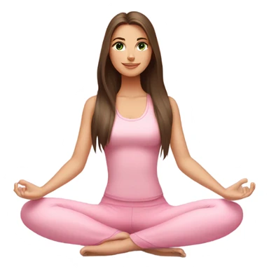 Brunette long hair and green eyes yoga beautiful girl in light pink pink pink clothes sitting on a yoga mat sticker