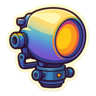 Spotlight in retro stickers style, rotated sharply left, no beam. sticker
