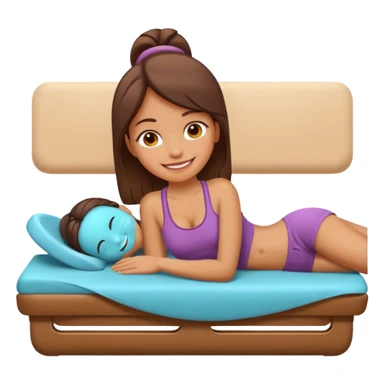 A cute emoji-style illustration of a girl lying on a massage table during a relaxing massage session,  sticker