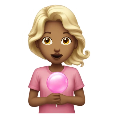 Caucasian girl blowing a light pink bubblegum bubble sticker