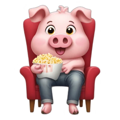 Funny pig sitting on a chair eating popcorn sticker