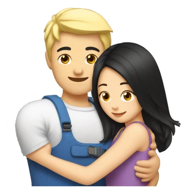 hug to blonde woman from asian man black hair sticker