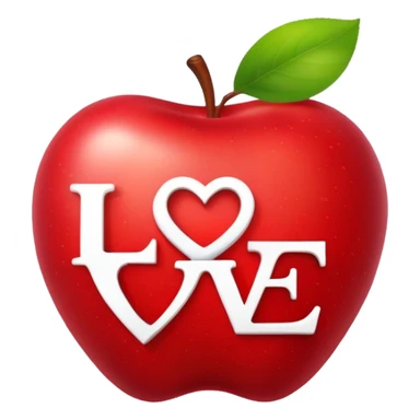 apple with a love sign sticker