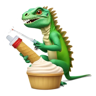 Iguana injecting the ice cream with a syringe sticker