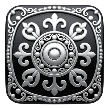 Black and silver filigree square button, 3D, extremely detailed design sticker
