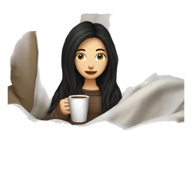 white girl dark hair inside a blanket sipping coffee sticker