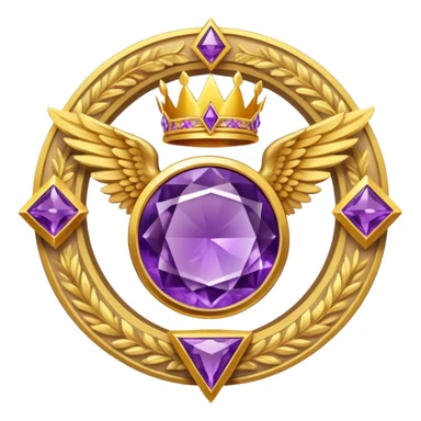 Big round amethyst and triangle rubby inside  the amethyst stone award-in-frame-decorated-with-big-golden-angel--wings and crown sticker