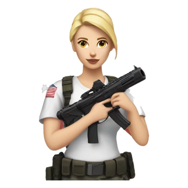 White Female with American flag shirt hold airsoft gun sticker