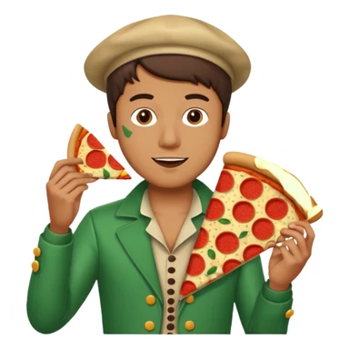 Create a man in a costume eating pizza sticker