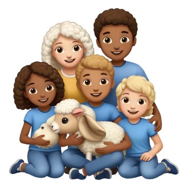 3 girls and 2 boys and a sheep sticker
