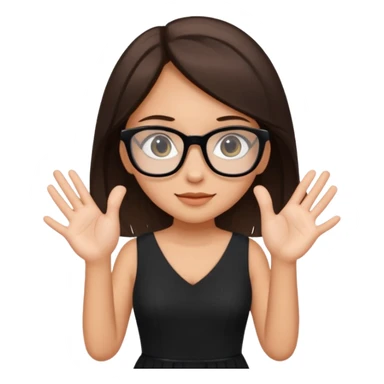 a cute white brunette girl in a black dress wearing glasses  with two hands  sticker