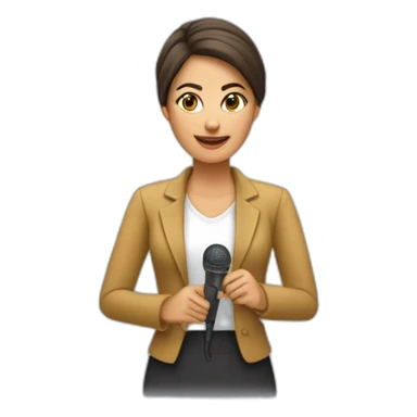 Mujer con un microfono y cansado de su trabajo sticker