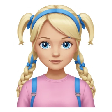 Emma Bunton blue eyes, long blonde pigtails hair, light pink outfit sticker