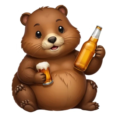 A chubby beaver hugging a beer bottle with both paws sticker