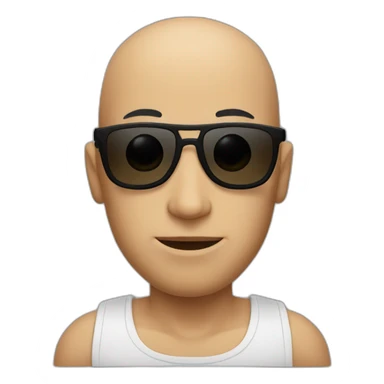 A bald man with black eyes and black eyebrows and sun glasses he has Muscles  sticker