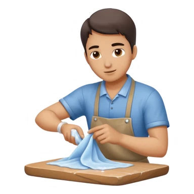 Sculptor polishing with cloth,Ice. sticker