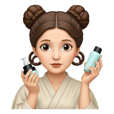 Princess Leia from Star Wars as an emoji, applying face cream, iconic hair buns, minimal details sticker