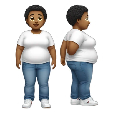 Fat boy thin gurl wearing white tshirt blue jeans and white shoes sticker