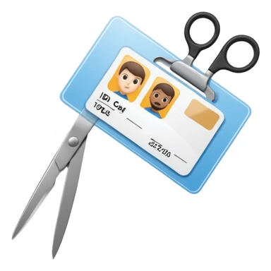 Scissors cutting an ID card in 2 parts.hyper realistic sticker
