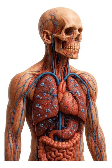 OSSIGENO FLUTTUA IN UN CORPO UMANO ANATOMICO, IPERREALISTICO 4K sticker