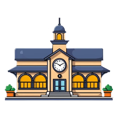 train station building with platforms and clock sticker