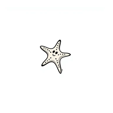 A sea star/starfish with detailed texture in pastel colors (dd9fb0, ffc6d3, a3bfc9, c4bee2, f1b091), hand-drawn doodle style sticker