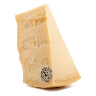 Realistic style piece of Parmigiano Reggiano inspired by the reference image, isolated with no background, natural details, side view, photorealistic rendering. sticker