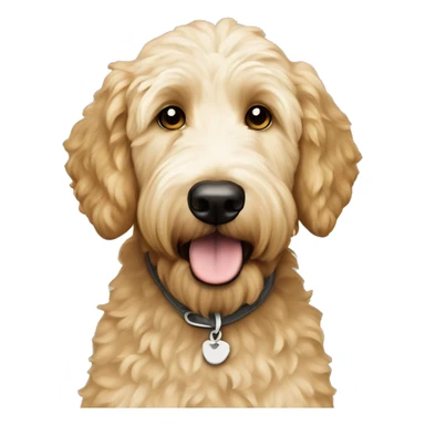 Golden doodle with white sticker
